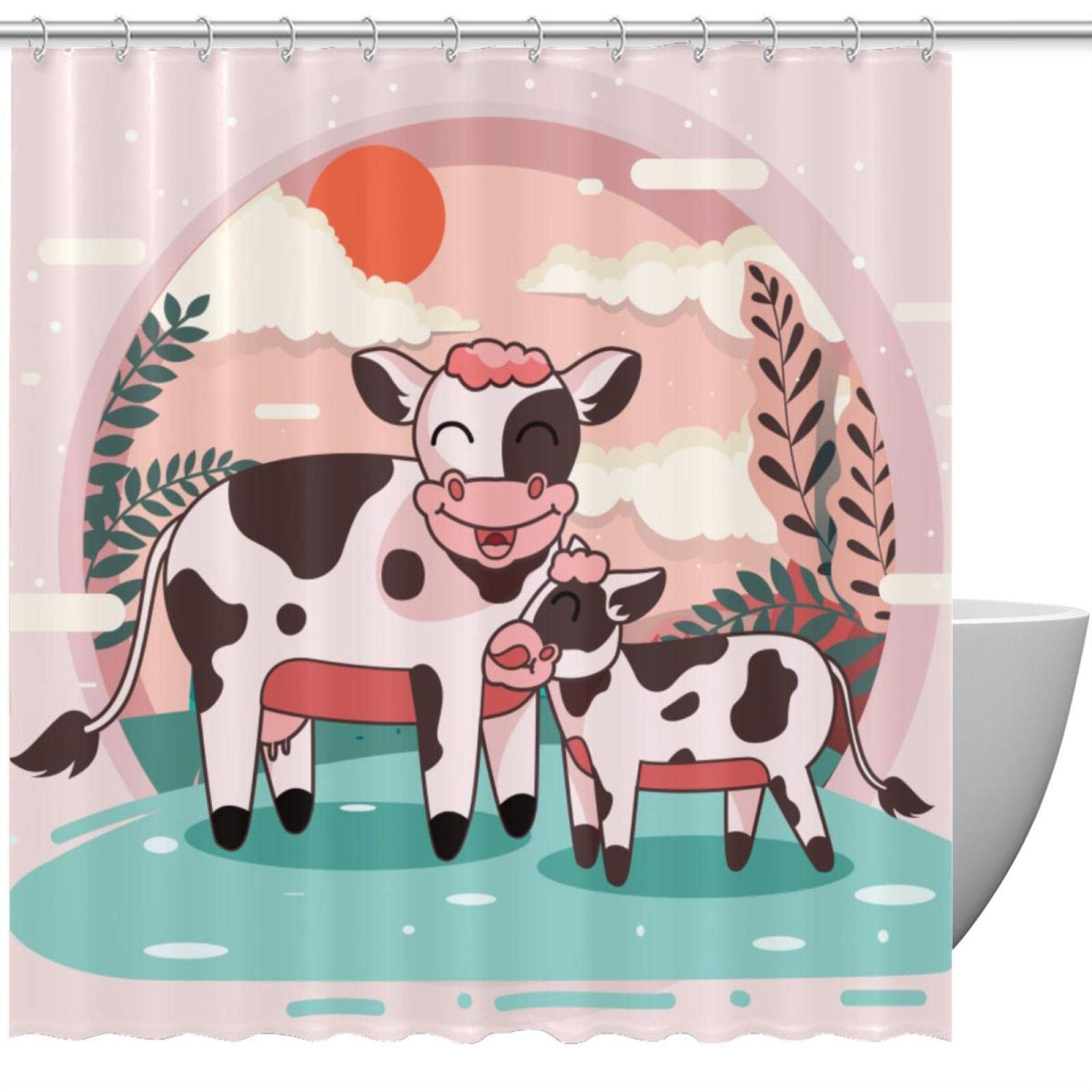 Rideau de douche vache rose 167x182 cm motif bovin original