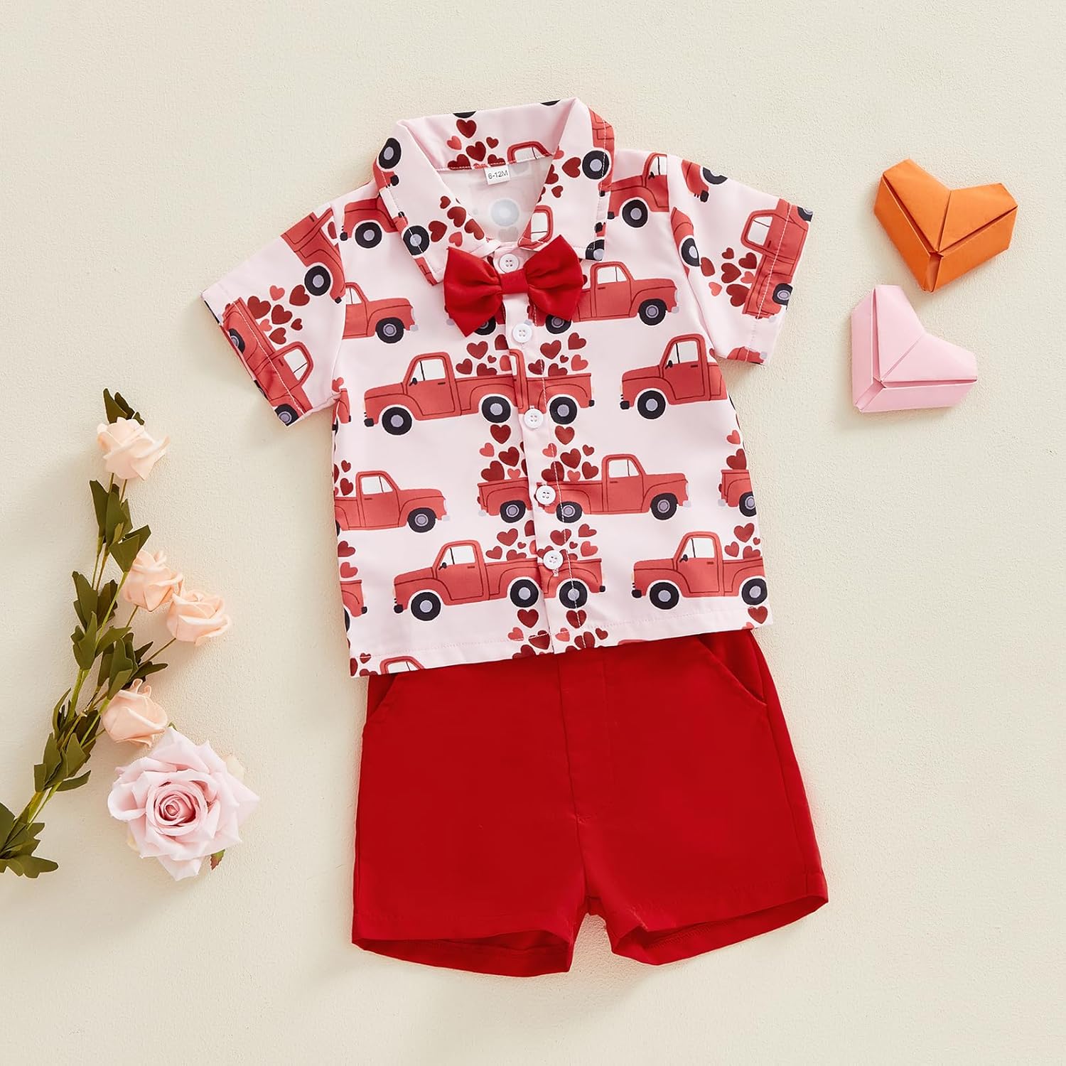 FIOMVA Toddler Baby Boy Valentines Day Outfit Clothes Button Down Shirt with Bowtie and Shorts Set Gentleman Suit Dress - Image 5