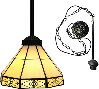 Tiffany Mini Pendant Light, 8 Inch Wide Vintage Victorian White Simple Style Stained Glass Hanging Lamp, Inverted Ceiling Lights Chandelier for Kitchen Island Dining Room Bar Hallway