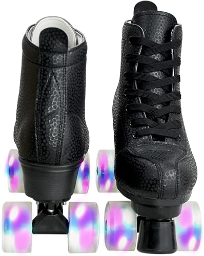 Miniatura 2 de Veniveta Patines clásicos de doble fila para mujeres y niñas con 8 ruedas iluminadas, patines de piel sintética para principiantes, adolescentes,