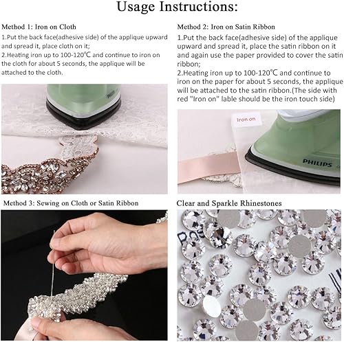 Miniatura 7 de XINFANGXIU Cinturón de cristal con diamantes de imitación cosido, apliques de 1 yarda, apliques de novia con cuentas brillantes, elegante para