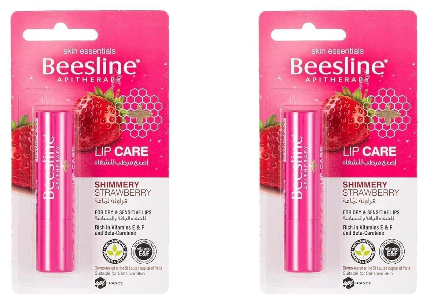 Beesline Lip Care Shimmery Strawberry Lip Balm 4 g, 2-Piece, Pink