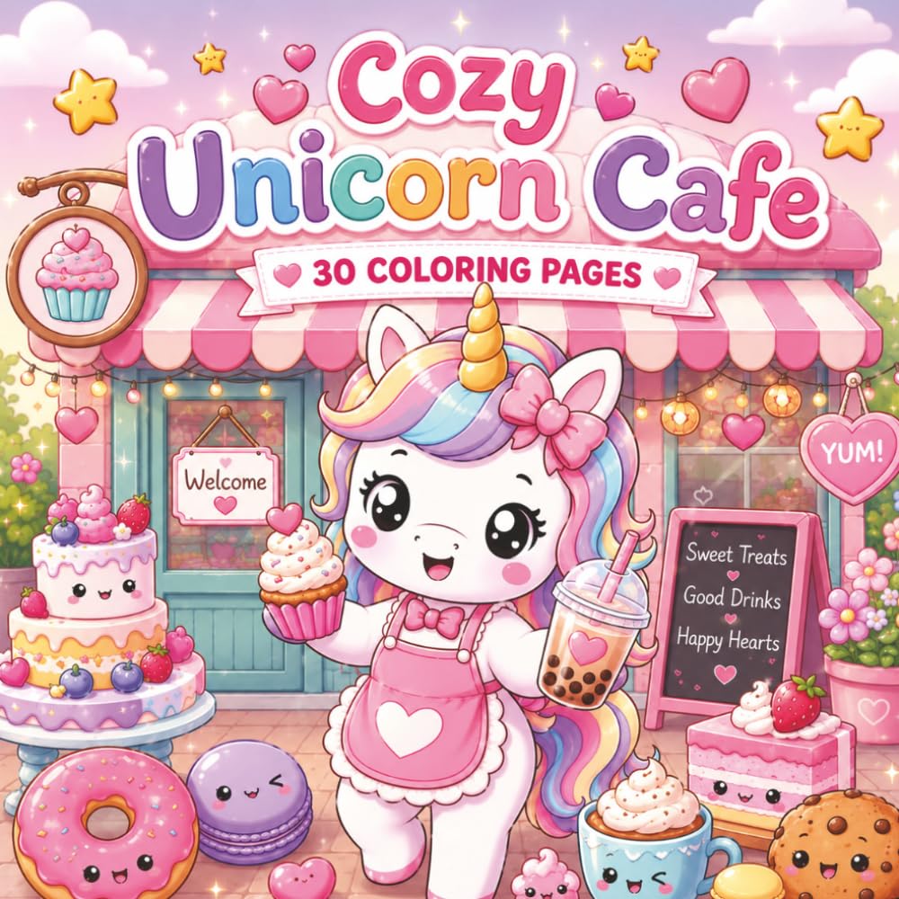 Cozy Unicorn Cafe: Adorable Unicorn Bakery & Café Coloring Book for Kids (Kawaii Unicorn)