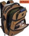 WELKINLAND 20-Pockets Sac à dos de voyage, Sacs à dos pour bagages, 16-Inch Sac à dos pour homme, sac à dos extensible avec manchon chariot, sac de voyage avec compartiment à chaussures