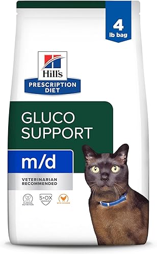 Hill's Prescription Diet md GlucoSupport - Alimento seco para gatos con sabor a pollo, dieta veterinaria, bolsa de 4 libras