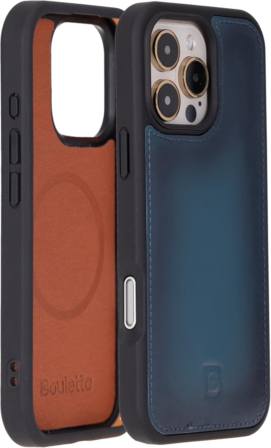 BOULETTA Premium Leather Wallet Case for iPhone 16 Pro Handcrafted, Kickstand, Magsafe Compatible, Detachable Magnetic Flip Cover, Strong Magnets, Drop/Impact Protection 6.3" Blue