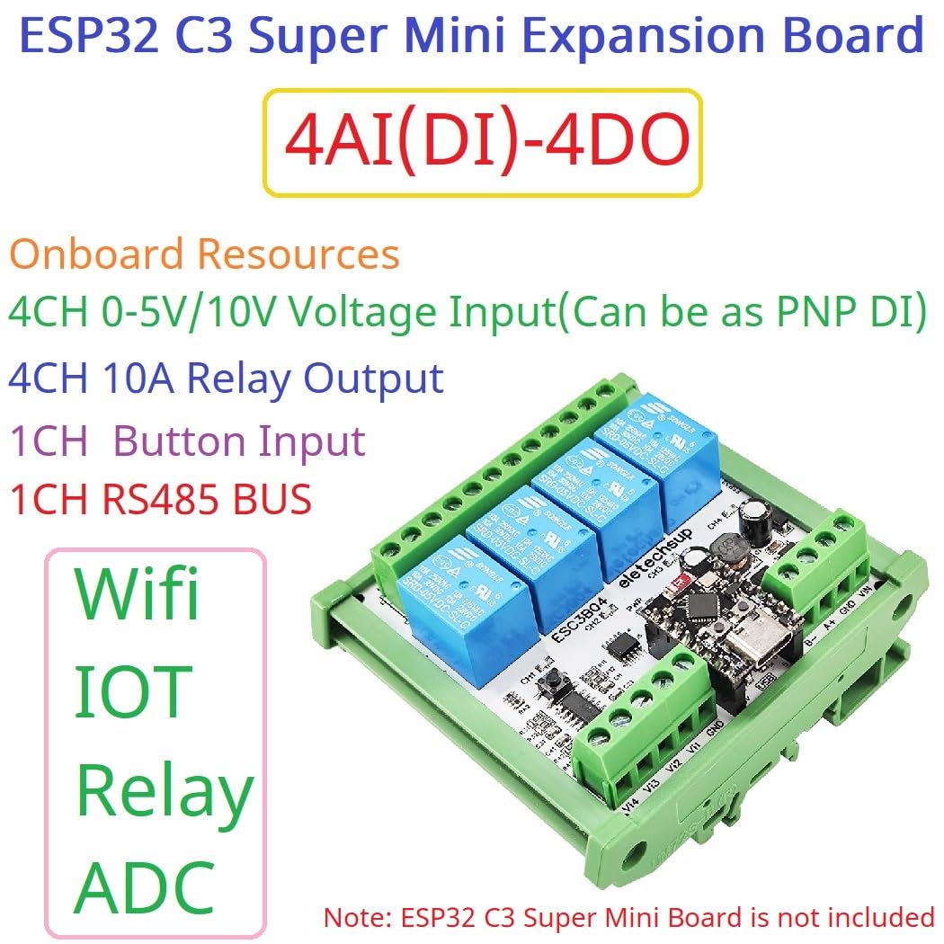DC 7-24V ESP32 C3 Super Mini Expansion Board 4AI-4DO RS485 Relay Module for Arduino Web MQTT Ethernet Network IOT (Only Board)