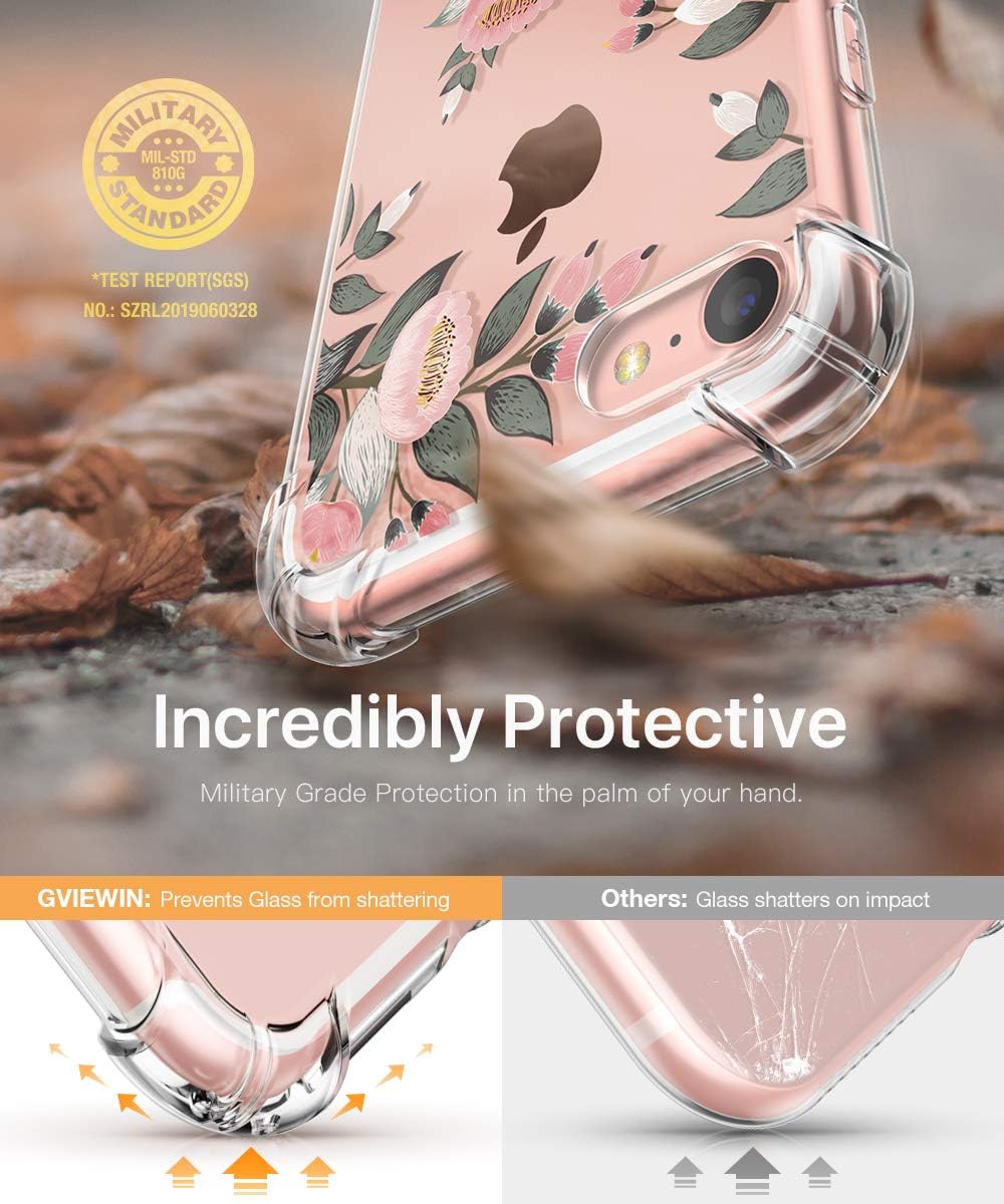 GVIEWIN Clear Flower Designed for iPhone 8 Case/iPhone 7 Case, Soft TPU Silicone Ultra-Thin Slim Fit Transparent Flowers Cover (Dreamy Floral/Pink)