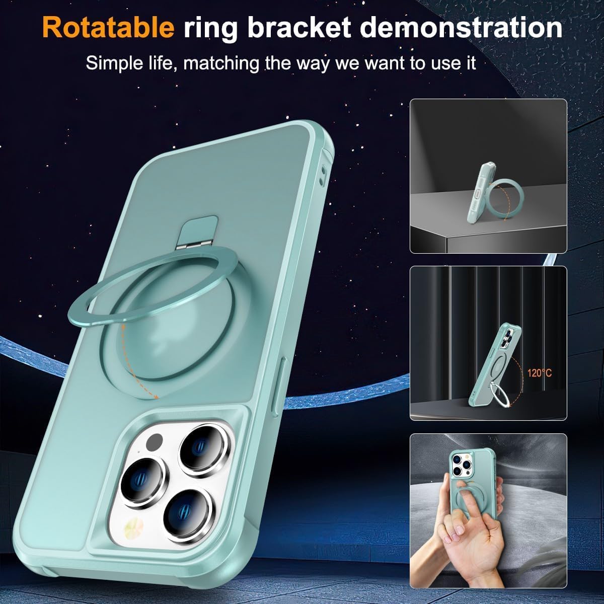 CHAOFEnG Magnetic Compatible with iPhone 13 Pro Case with Stand [Military Grade Drop Tested][Compatible with Magnet] Ring Translucent Slim Hard Back Soft Edge, Teal Green