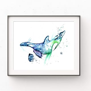 Orca Wall Art by Whitehouse Art | Killer Whale Artwork, Baby Boy Nursery Decor, Kids Room Decor | Professional Art Print of an Orca Original Watercolor Painting| Boys Bedroom Decor | 5 Sizes