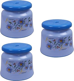 Kuber Industries (Pack of 3) Bath Stool | Bathing Stools for Bathroom | Plastic Stool for Home Use | Sitting Stool for Kitchen | Flower Printed | Blue