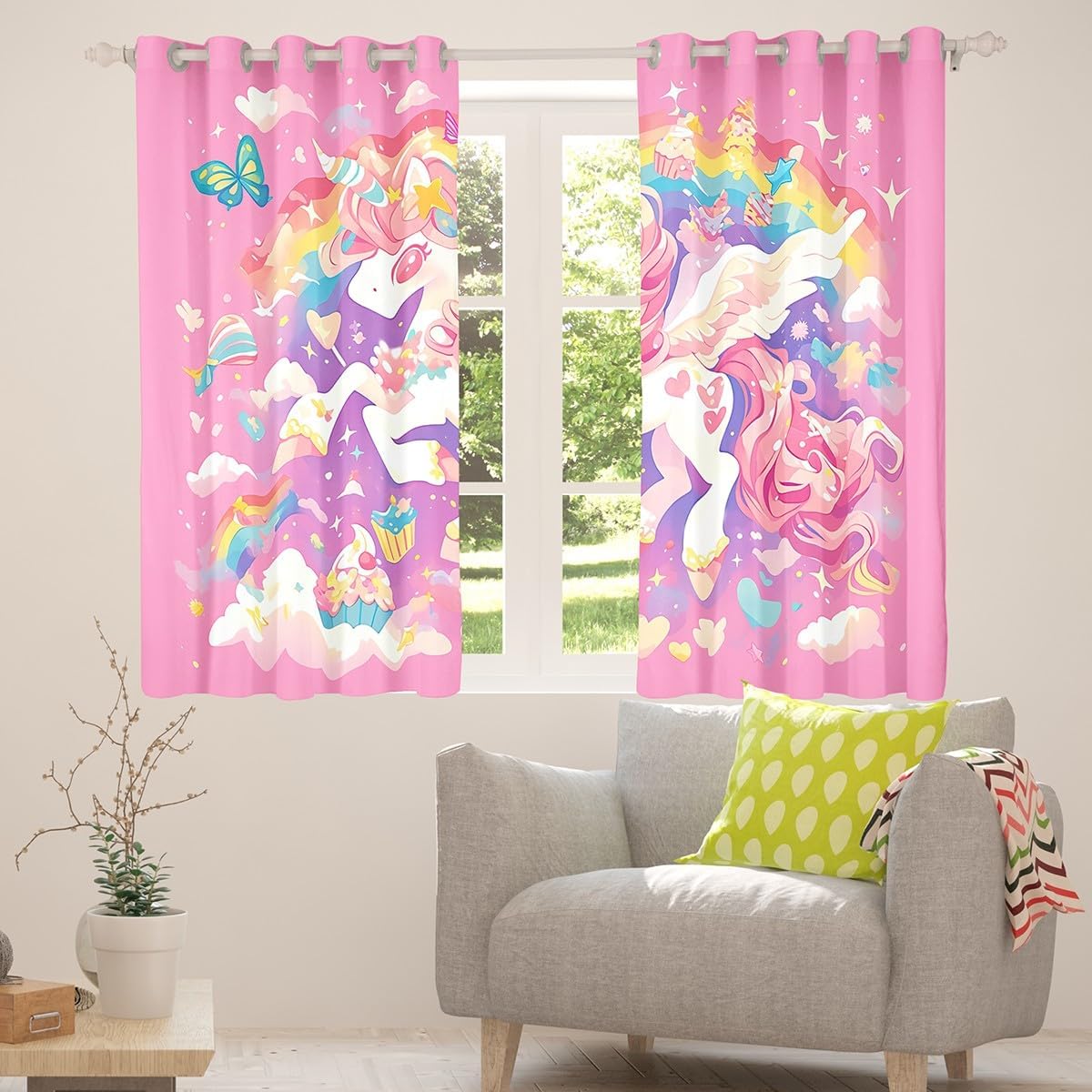 Feelyou Unicorn Room Darkening Blackout Curtain Girls Cute Unicorn Curtains for Bedroom Living Room Pink Cute Animal Decor Blackout Curtains (2 Panels, 38 x 45 Inch) Rainbow Window Treatments image 4