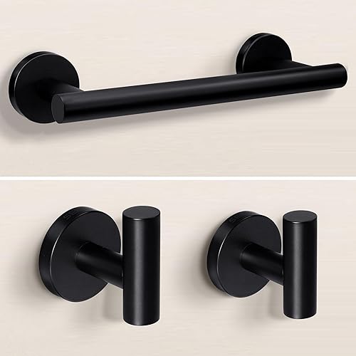 SEIDO Toallero de 3 piezas para pared de baño, juego de accesorios de baño negro, juego de accesorios de baño de acero inoxidable SUS 304, toallero