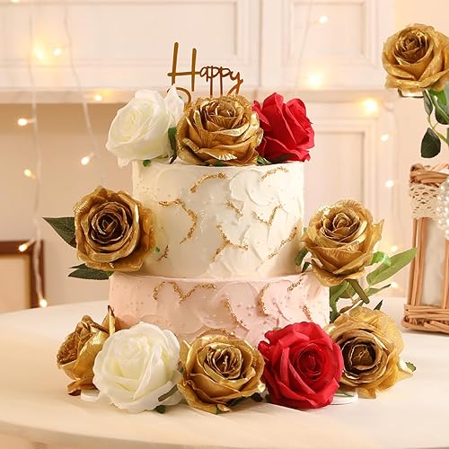 Miniatura 57 de Veryhome - Ramo de flores artificiales de seda con sensación real al tacto, ramo de boda para celebraciones en el jardín del hogar o decoración