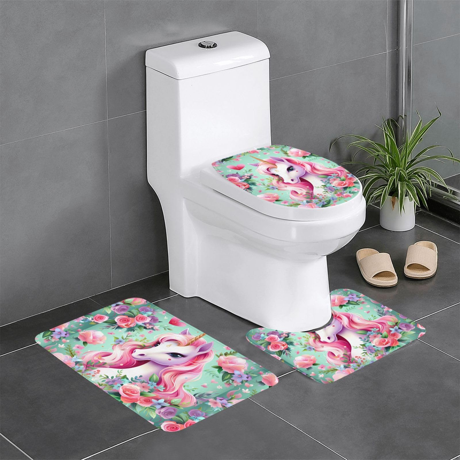 Tapis de bain rose durable lot de 3 ultra absorbant licorne