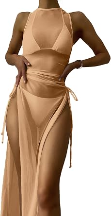 Jumppmile Womens Sheer Mesh Swimwear Beach Long Bikini Cover Up Dress