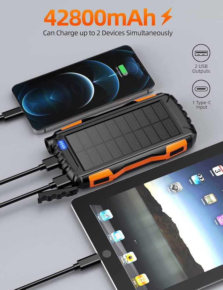 ソーラーバッテリー　solar Power bank Amazon.com: Solar Power Bank 36800mah, Solar Charger Power
