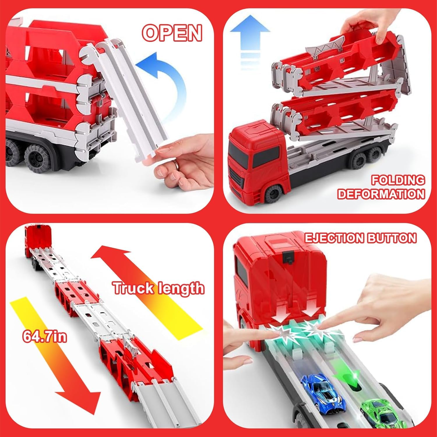 Camion Transporteur Voiture pour garçons de 3,4,5,6 Ans,Camion De Transporteur Piste De Course Éjectable Camion Jouet Voiture avec 9 Petite Voiture,pour Les Enfants Amateurs de Voitures