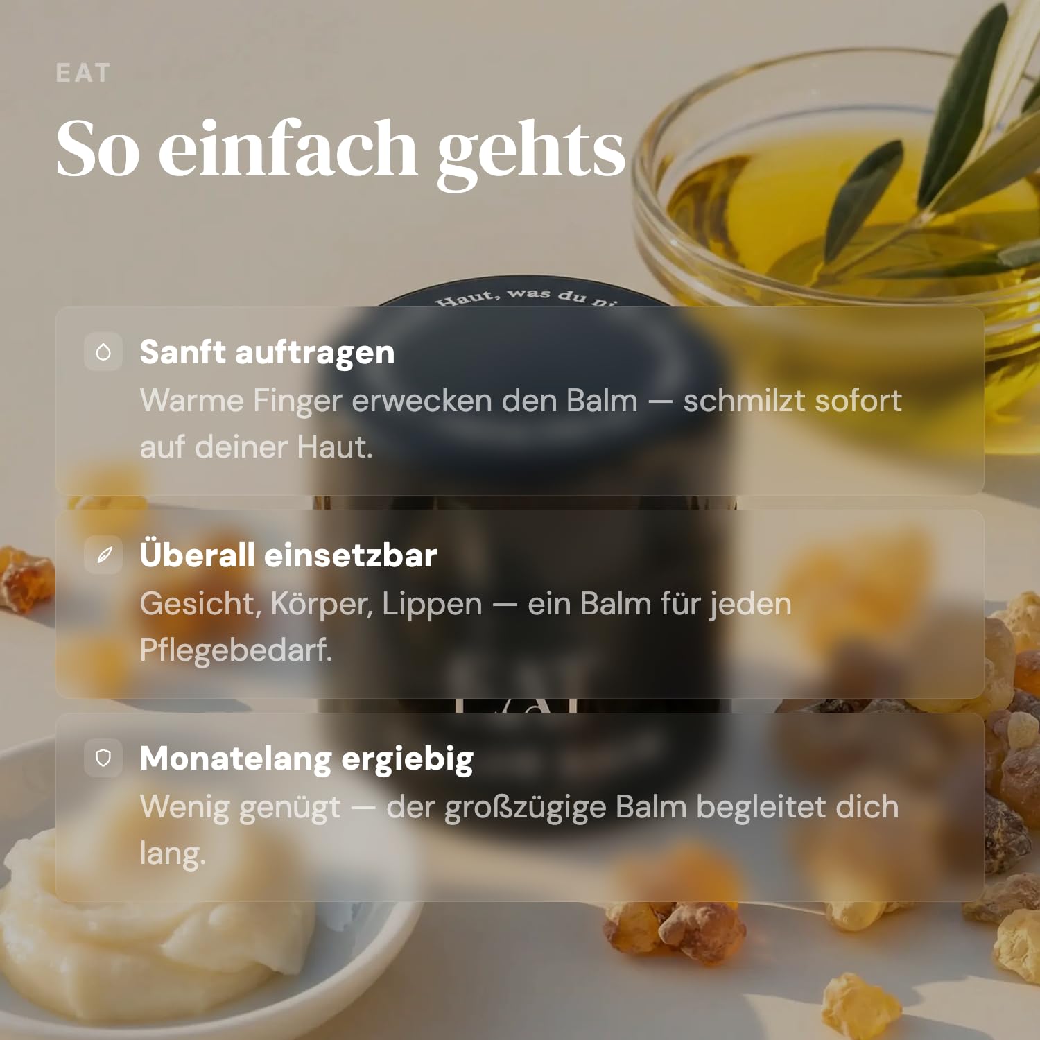 EAT Tallow Balm Bio – 100% natürliche Hautpflege mit Rindertalg von Deutschen Weiderindern – Bio-Olivenöl & Weihrauch – Für Gesicht, Körper & Lippen – Ohne künstliche Zusätze für pure Pflege (100 ml)