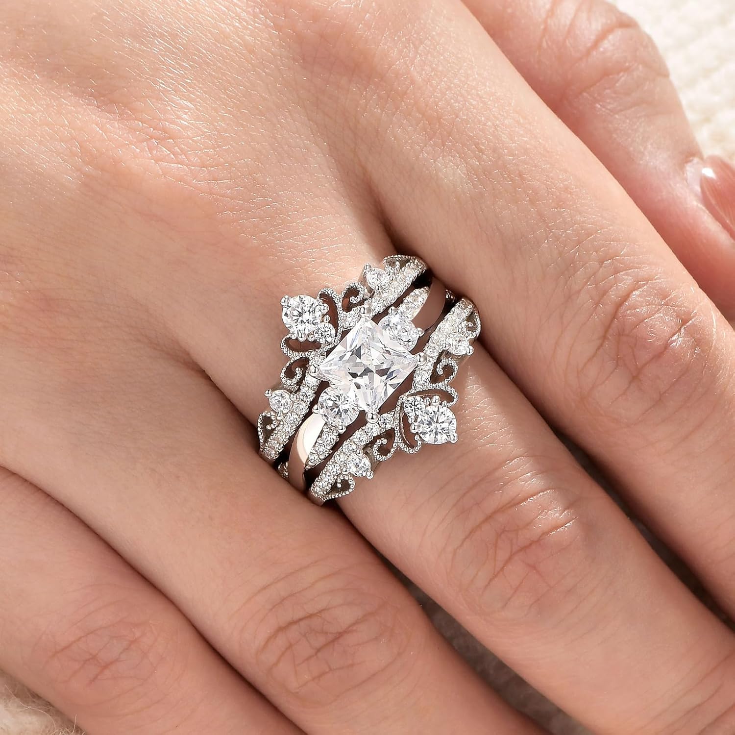 Wuziwen Vintage Crown Ring Enhancer for Engagement Rings Wrap Guard Wedding Band for Women 925 Sterling Silver CZ - Image 5