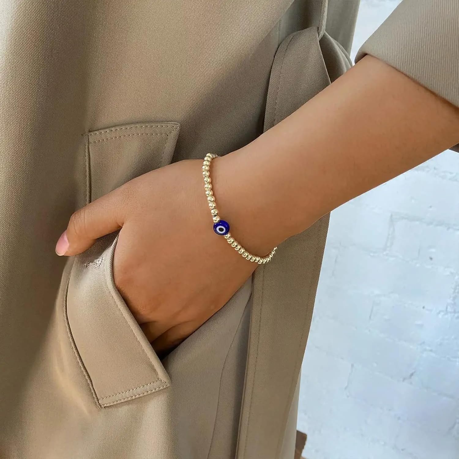 Dainty Evil Eye Bracelets for Women, Gold Plated Adjustable Evil Eye Lucky Amulet Chain Bracelet Jewelry Gifts - Image 3