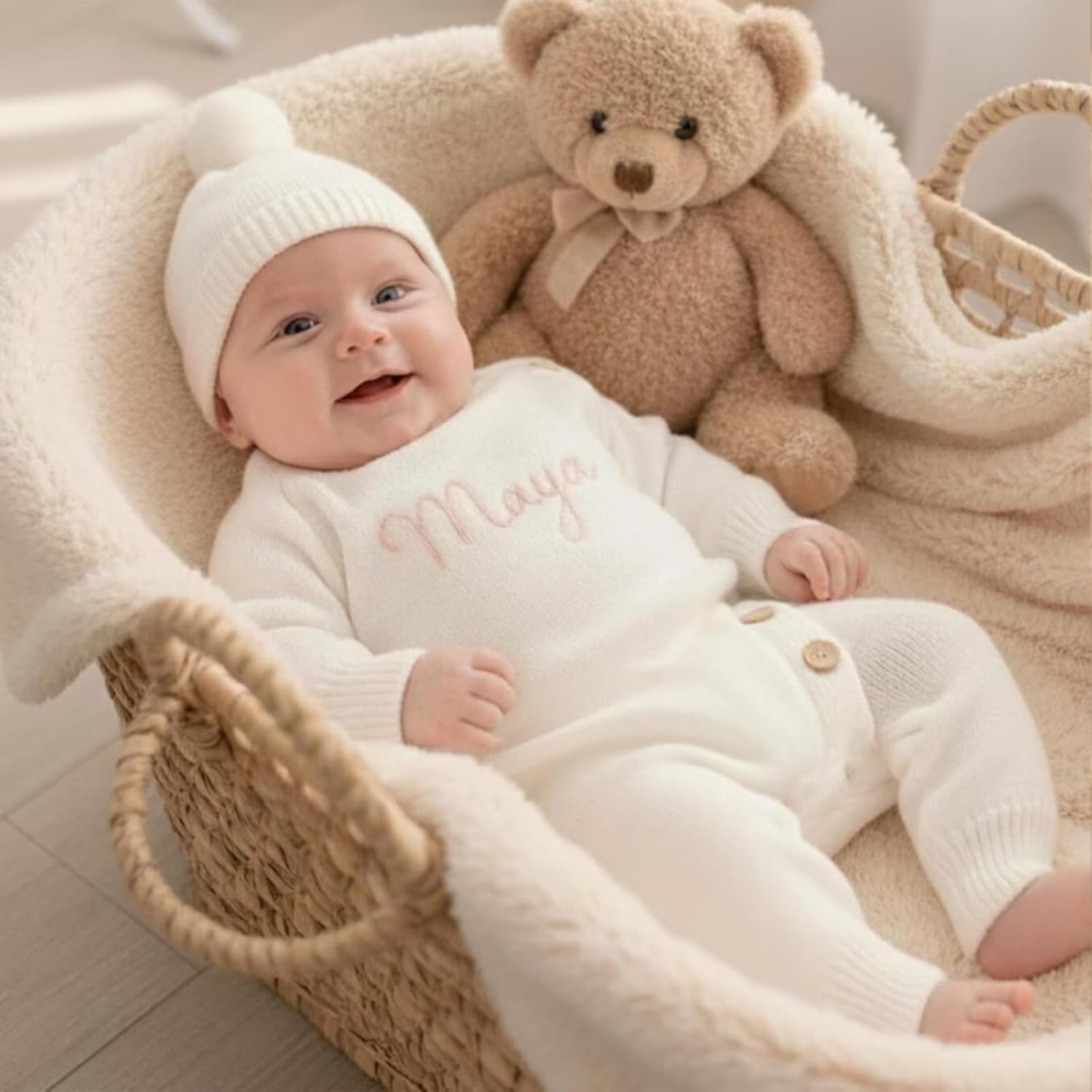 Personalized Baby Name Romper Set | Embroidered Newborn Cotton Coming Home Outfit | Custom Infant Jumpsuit