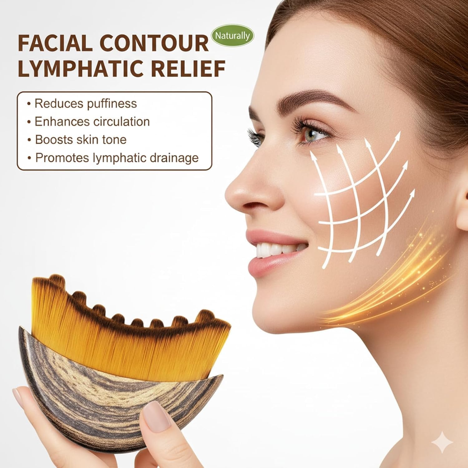 MysticHome Lymphatic Contour Face Brush for Contour Highlighting, Multifunctional Soft Bristles Facial Brush for Blending, Shaping and Defining, Professional Cosmetic Tool for Daily Beauty Use