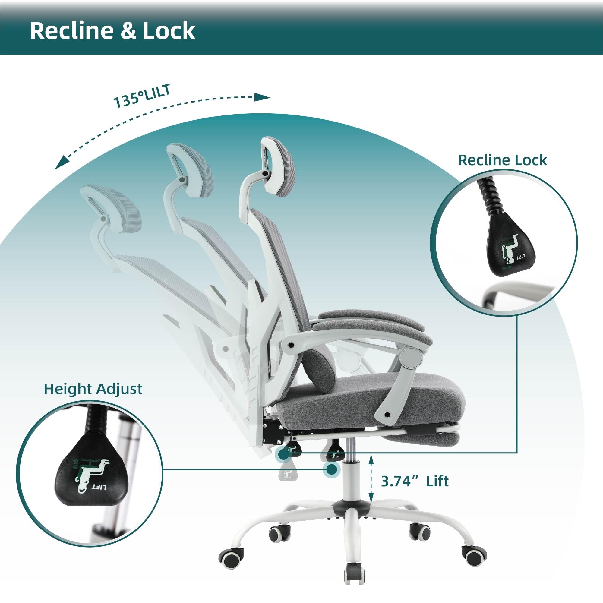 Sedia da gioco ergonomica in rete con supporto lombare 3D e braccioli regolabili per studio, lavoro e gioco, ideale per casa, ufficio, soggiorno e camera da letto