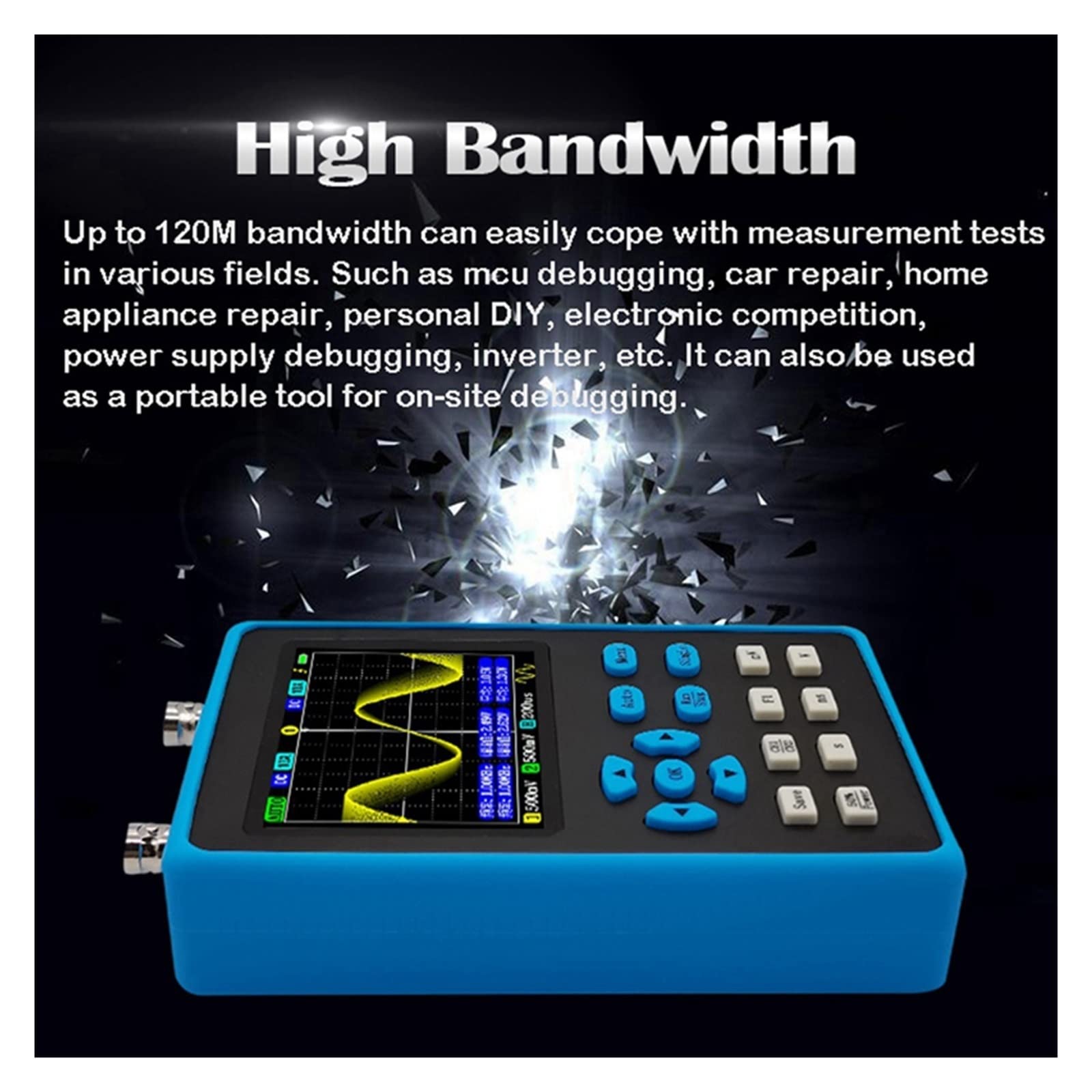 Generador de señal Actual 120M Ancho de Banda 500Msa/S 2 en 1 Osciloscopio de Doble Canal 10MV Análisis de sensibilidad Vertical
