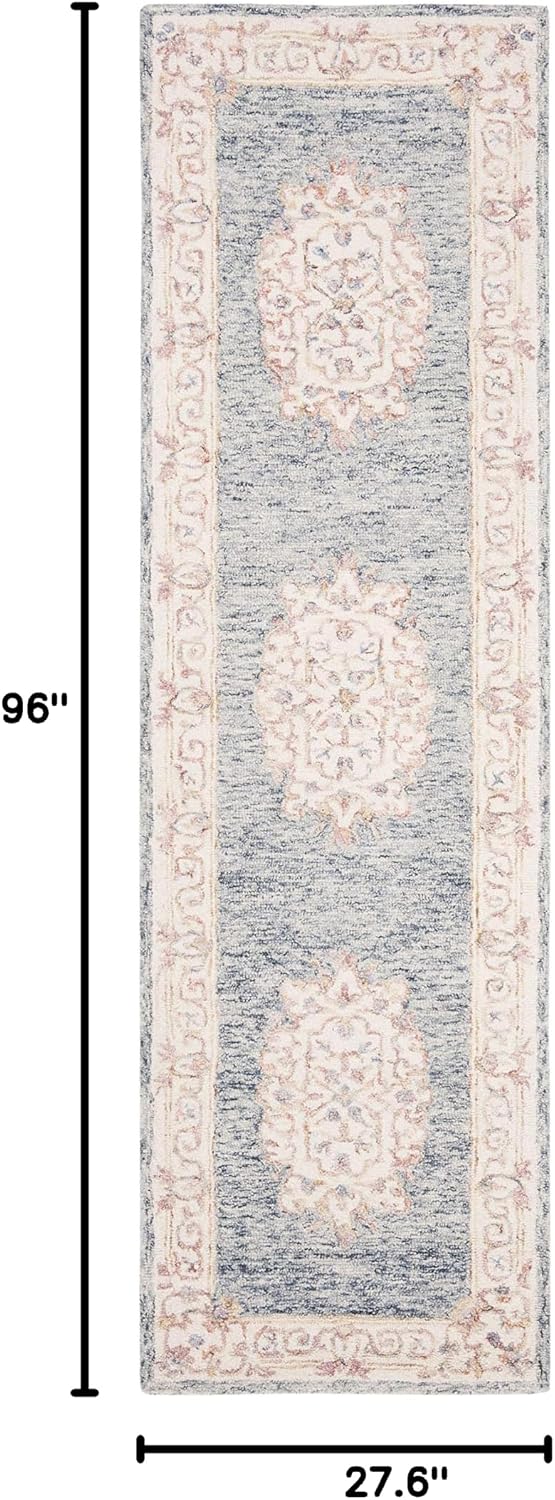 SAFAVIEH Aubusson Collection 2'3" x 8' Blue/Pink AUB101M Handmade Traditional Premium Wool Runner Rug