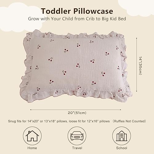 Vista 128 de BuLuTu Funda de almohada de muselina de algodón para niños pequeños, tamaño estándar, estampado de flores de Galsang, suave funda de almohada