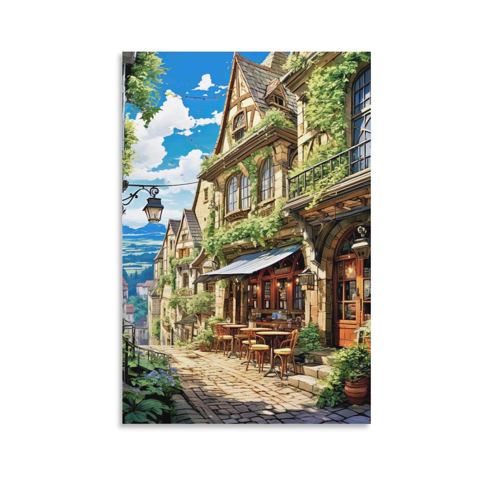 DHBANEIOK European Village Street Wall Decor Poster Giclee Canvas Prints Modern Wall Art Picture Wall Hanging for Living Room Bedroom Home Decorations 24x36inch(60x90cm)