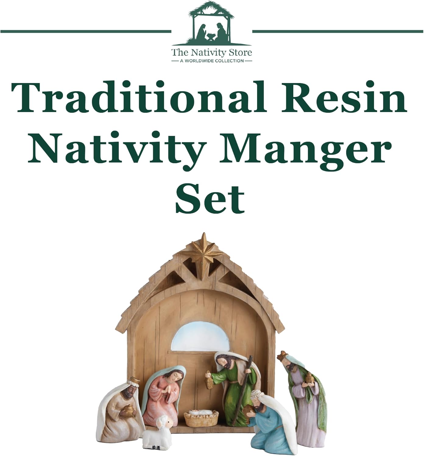 The Nativity Store - Traditional Resin Nativity Manger Set - Religious Christmas Holiday Decoration, 8 pcs