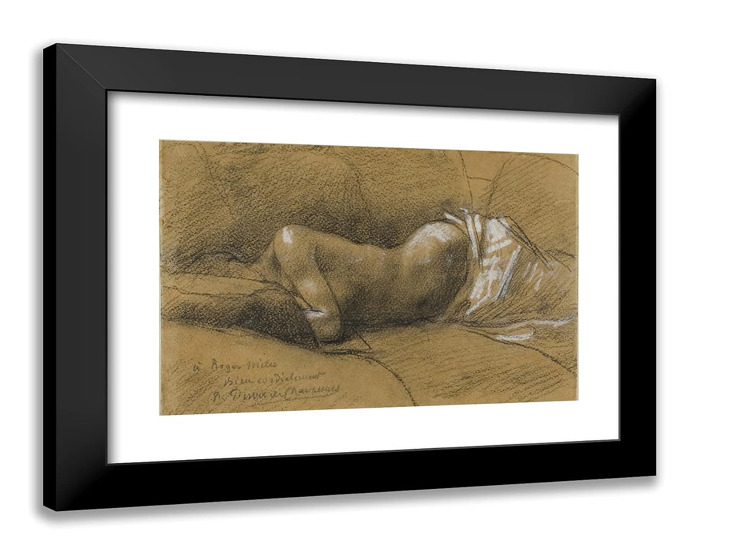 ArtDirect Pierre Puvis de Chavannes 24x19 Black Modern Framed and Double Matted Art Print Titled Study of a Sleeping Woman