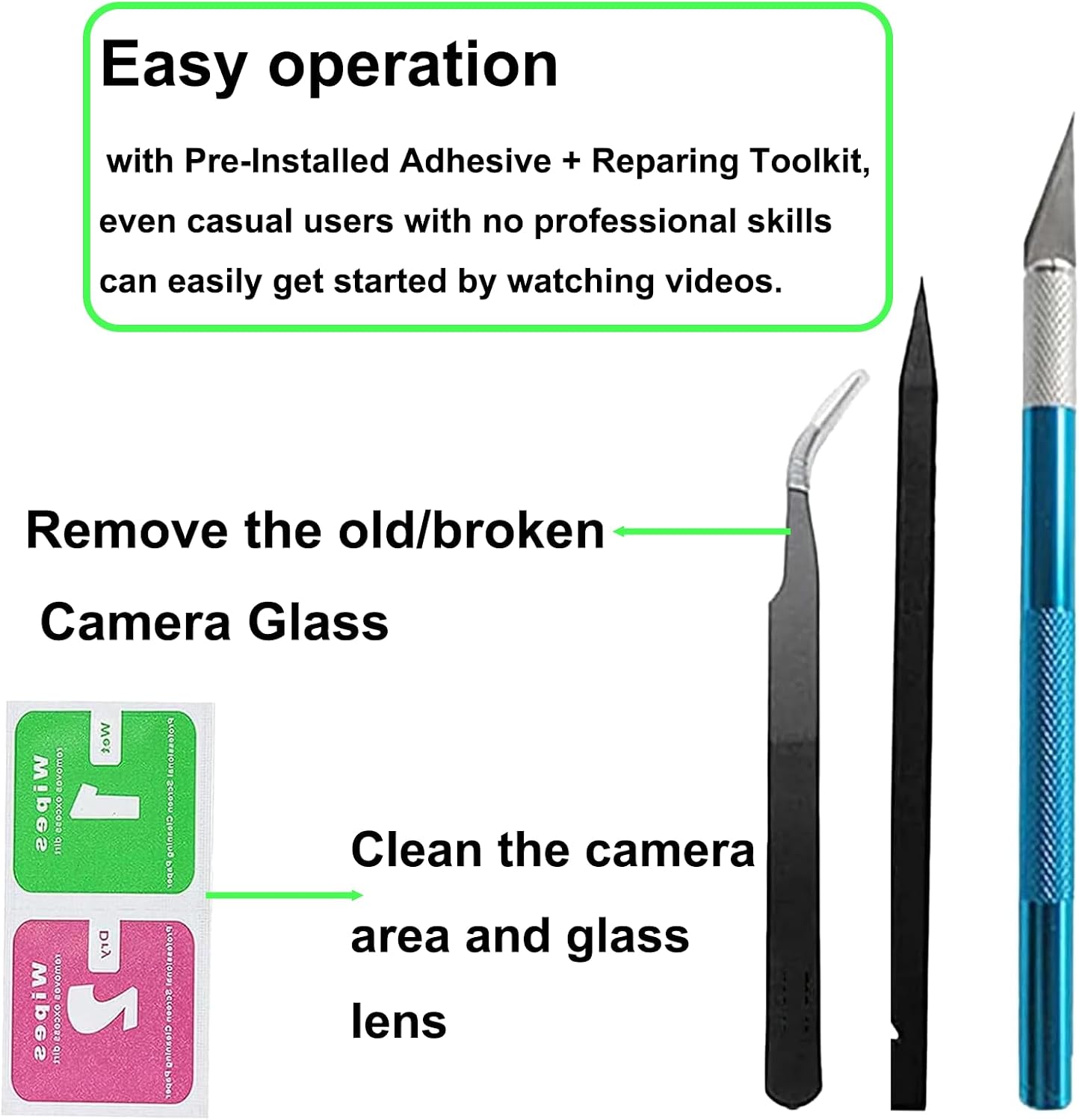 For Pixel 8 Pro Back Rear Camera Lens Glass Replacement for Google Pixel 8 Pro Rear Camera Glass with Pre-Installed Adhesive and Reparing Toolkits