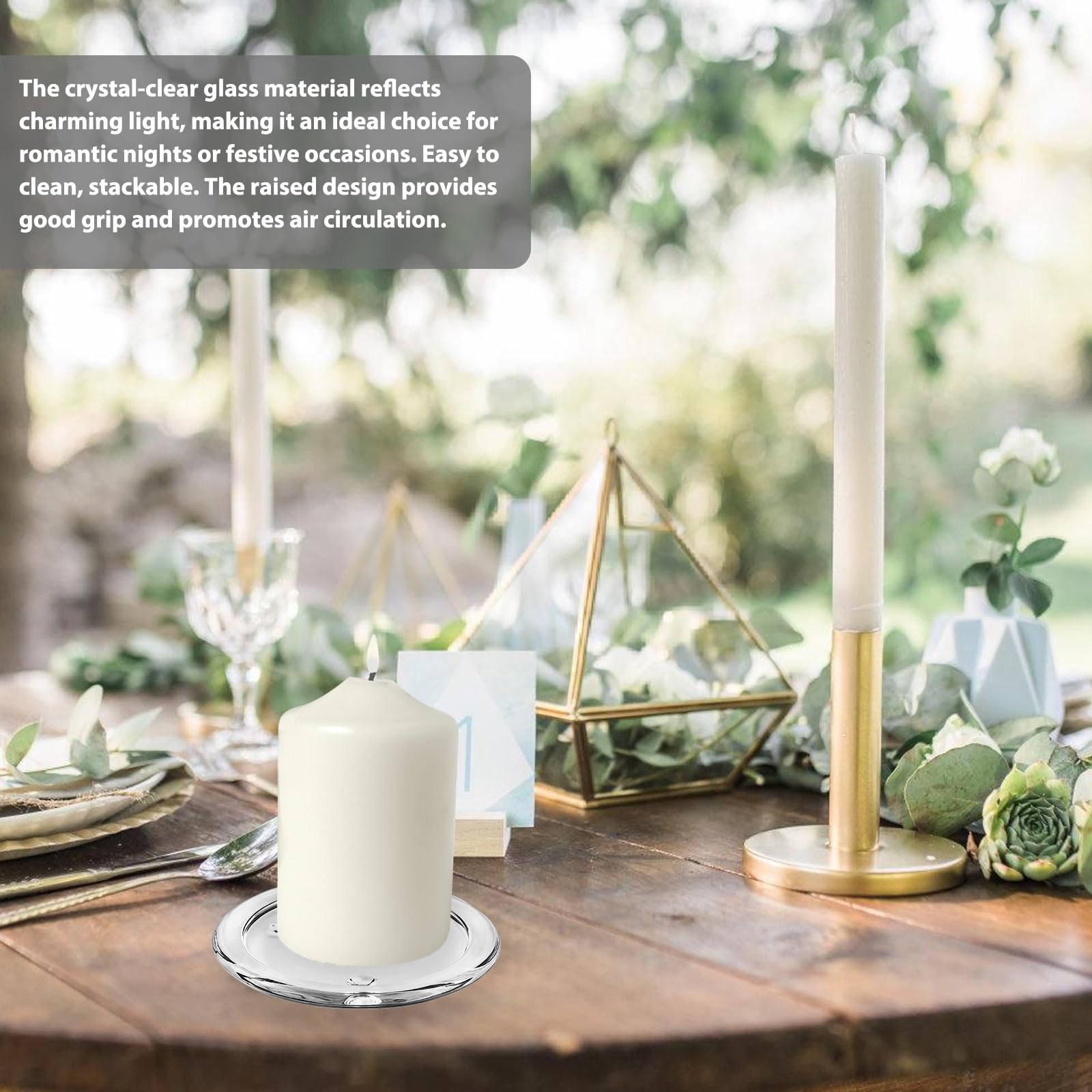 12 sottobicchieri trasparenti in vetro, rotondi, portacandele in vetro, per matrimonio, Natale, 10 cm, diametro interno 7,7 cm