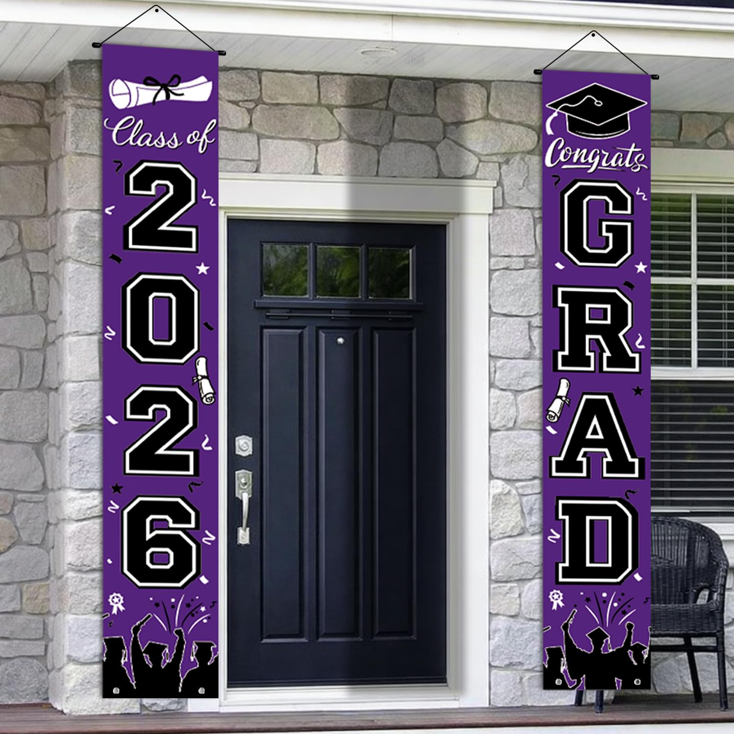 Graduation Banner Class of 2026, Purple Graduation Decorations 2026 Porch Banner, Congrats Grad Decorations for Door and Porch Party Supplies
