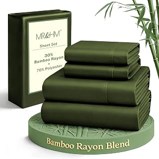 MR&HM King Size Sheet Set 4 Pieces, Rayon Derived from Bamboo Blend