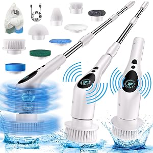 Electric Spin Scrubber Electric Spin Cordless Tub and Tile Scrubber with Voice Broadcasting 3 Speed 9 Replaceable Clean