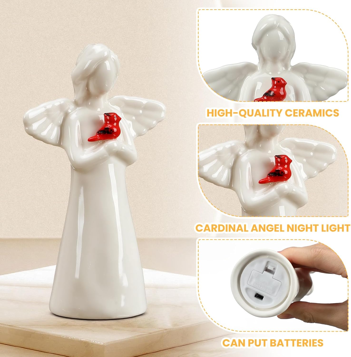 Riakrum Ceramic Guardian Angel Night Light Lighted up Angel Willow Messenger with Lighting Gift for Birthday, Encouragement, Sympathy, or Christian Home Decor - Image 4
