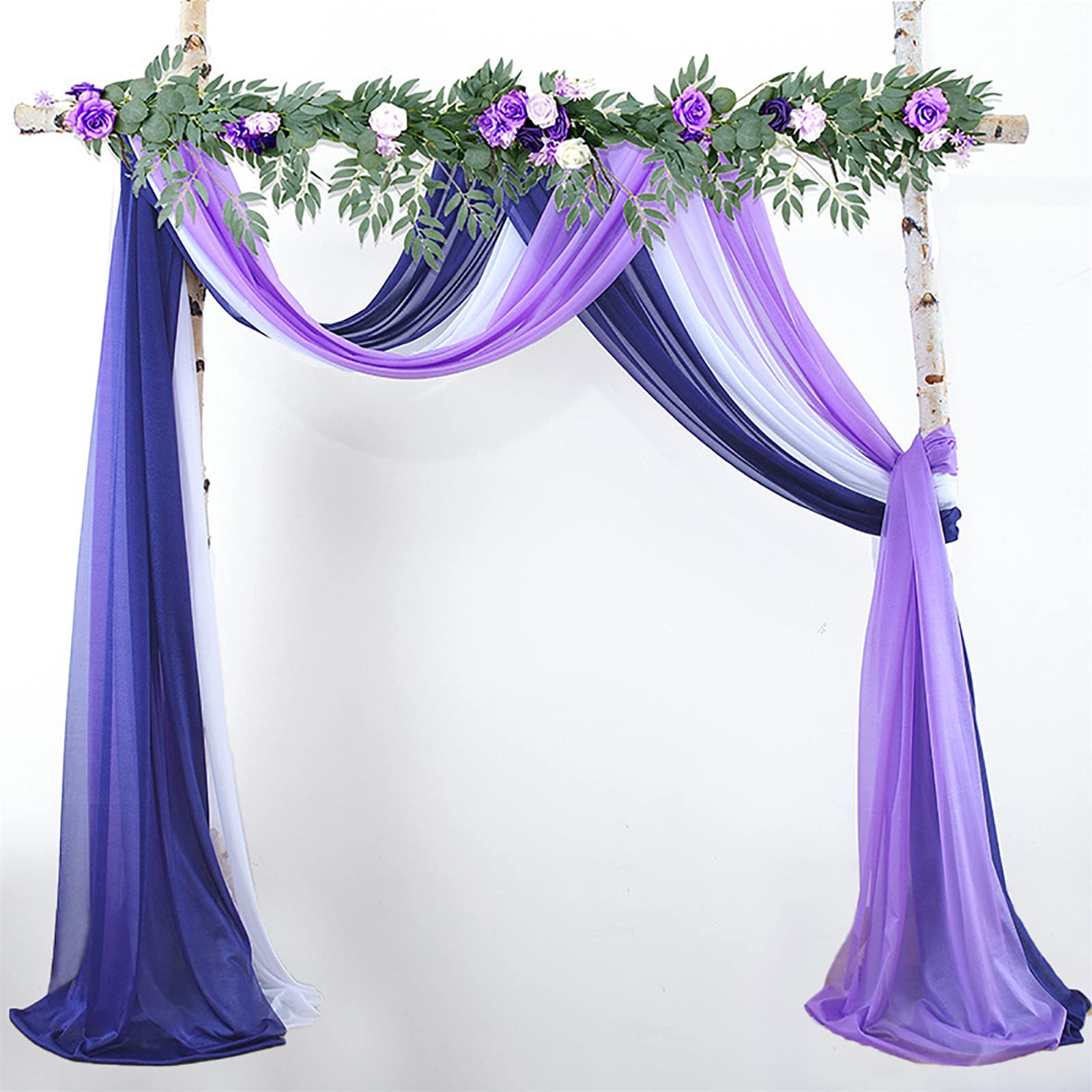 Trayosin 3 Stück Vorhang Querbehang Traubogen,Hochzeitsbogen, Gardine Freihanddeko,Eleganter Langer Fenster Vorhang Gardinen Schals für Babyparty Geburtstag Hochzeit Deko (Lila-Blau,75x550cm)