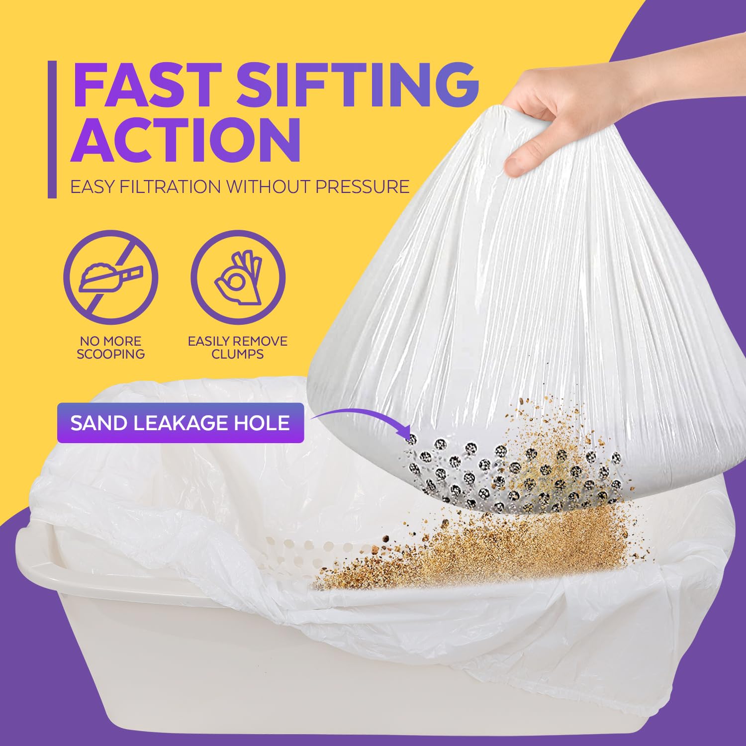 Sifting Katzentoiletten-Einlagen, elastisch, für große, extra große, riesige und extra große Katzentoiletten, 91,4 x 45,7 cm, universelle Passform, schnell siebende Katzentoilettenbeutel, 30