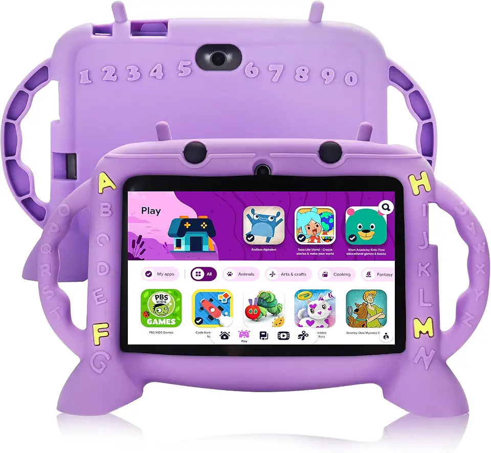 Kids Tablet, 7 inch Tablet for Kids 2-10, Educational Learning Toddler Tablet Android 11, 3GB RAM+32GB ROM Storage, Google Play YouTube, Baby Girl boy Present(Purple)