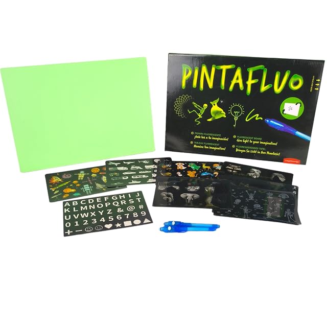 JUEGACONMIGO PINTAFLUO Pizarra Mágica Infantil. Dibuja con luz a Doble Cara y Doble Grosor. Incluye 2…