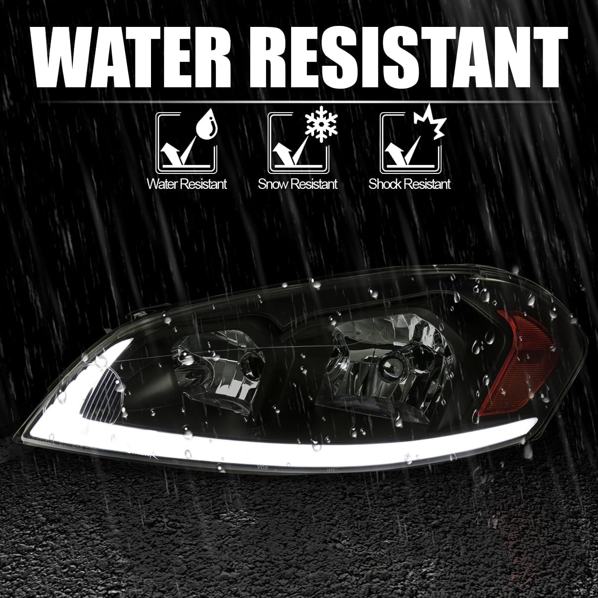SPEC-D TUNING Black Smoke Headlights w/Switchback LED Signals Compatible with 2006-2013 Chevy Impala, Left + Right Pair Headlamps Assembly