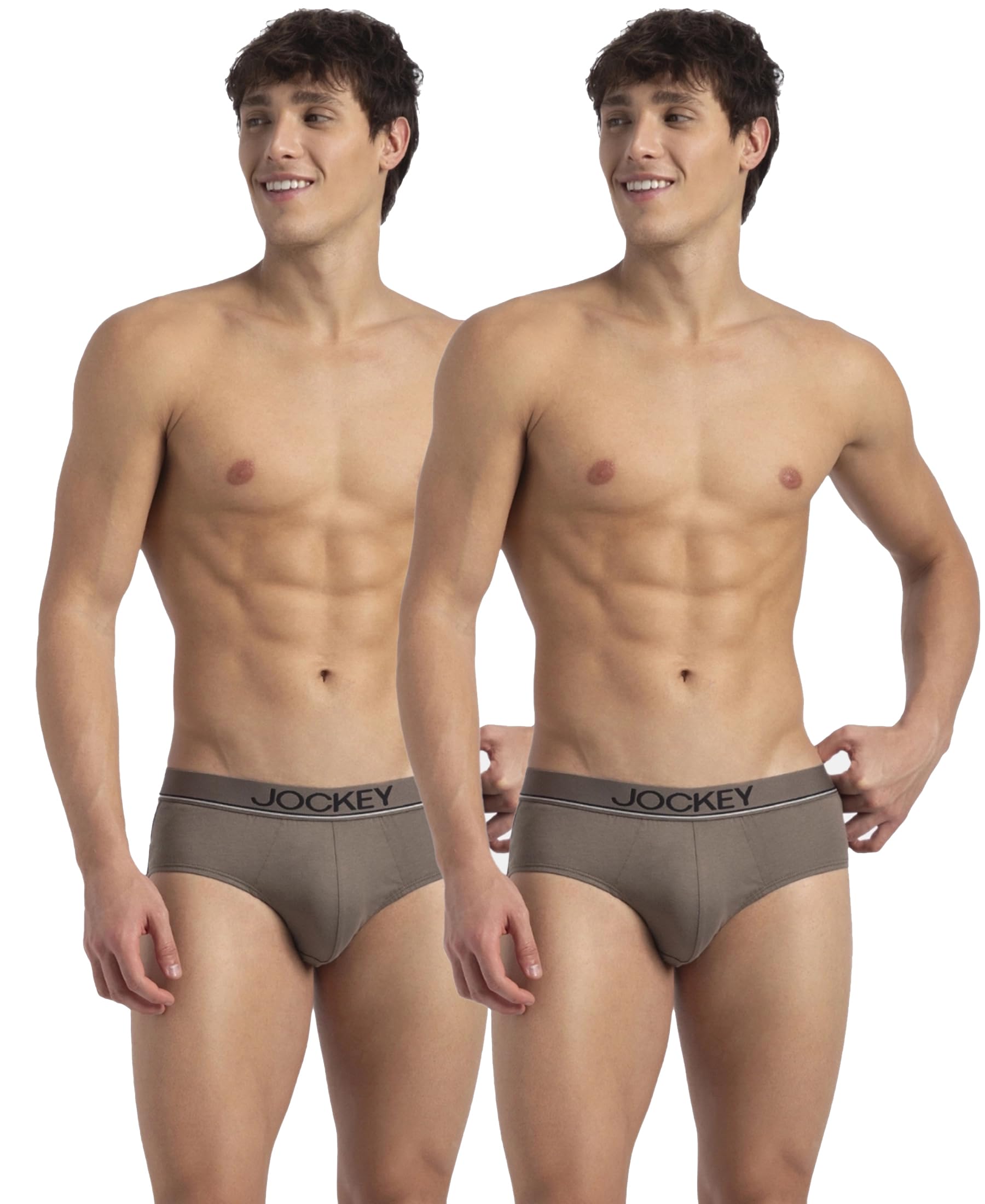 8037 Men's Super Combed Cotton Solid Brief with Ultrasoft Waistband (Pack of 2) Dark Khaki-image-46