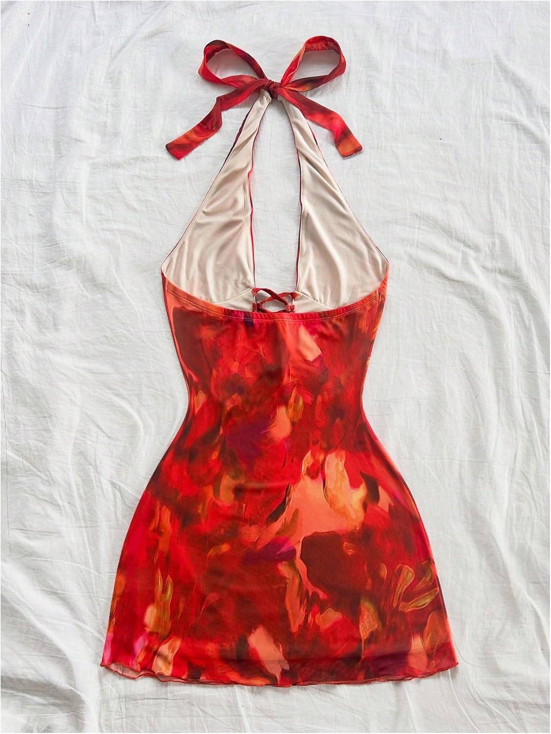 Verdusa Women's Tie Dye Lace Up Halter Dress Backless Mini Bodycon Dresses Concert Outfits - Image 2