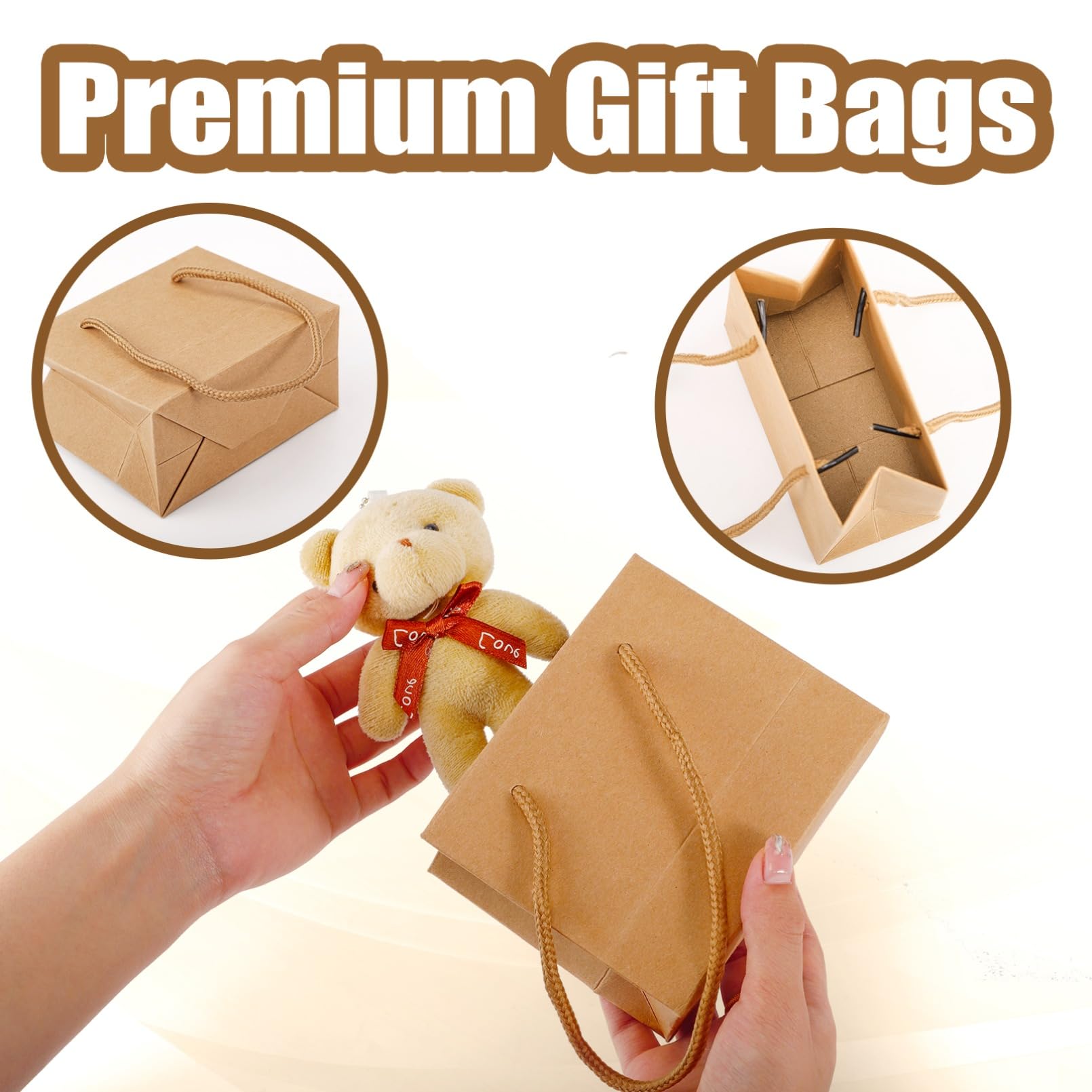 Bgtecho 24 Pack Extra Small Gift Bags, 3.9 x 4.7 x 2.4 Inch Small Paper Bags, Gift Wrap Paper Bags with Handles, Mini Brown Gifts Card Bag for Wedding Birthday Baby Shower Party Favors