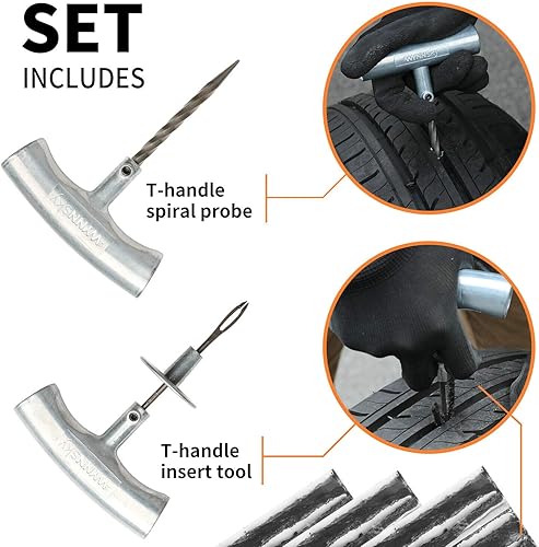 Miniatura 4 de WYNNsky Kit de herramientas de reparación de neumáticos de alta resistencia, kit de 54 tapones de neumáticos planos para motocicleta, ATV, Jeep,