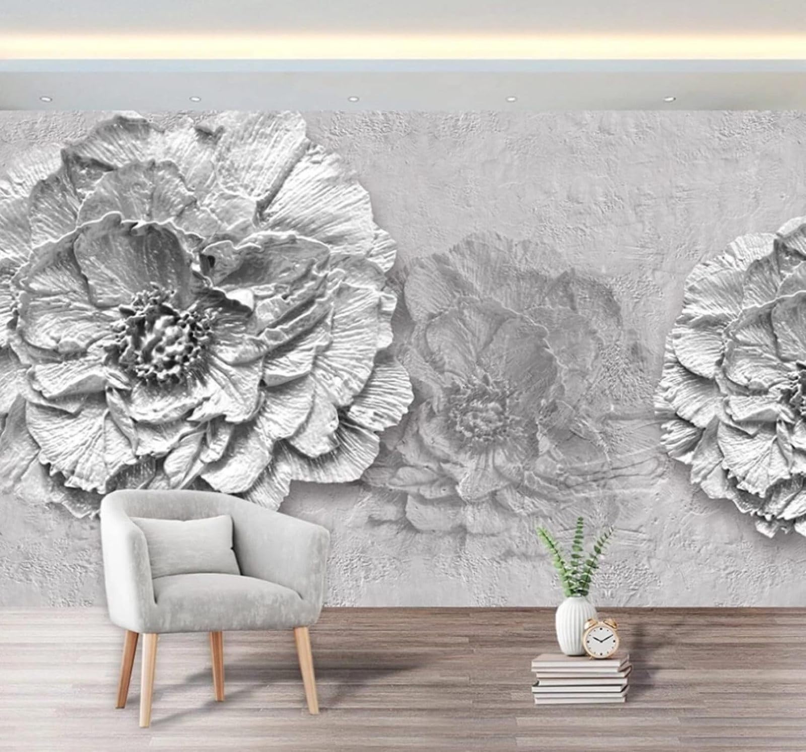 XLMING Minimalist Grey Three Dimensional Relief Floral 3D Wallpaper Luxury Silk Study Dining Feature Sofa Grey Bedroom Living Room Tv Decorative Wall-150cm×105cm